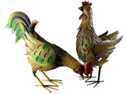 Decorative Metal Brown Hen & Cockerel Garden Statue Outdoor Lawn Ornament Pair6