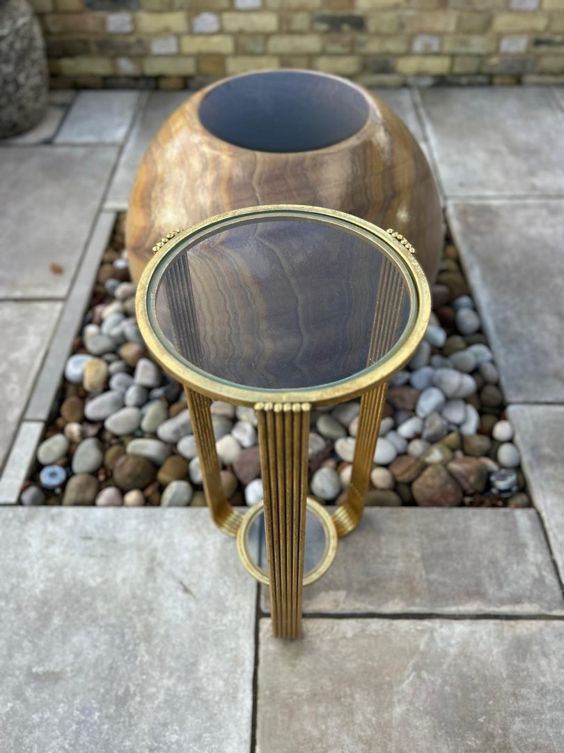 Elegant Gold Metal Accent Side Table With Glass Inserts Slim Home Decor Vintage3