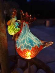 Set of 3 Solar Chicken Cockerel Lights Colourful Glass Garden Decor Stakes Gift8