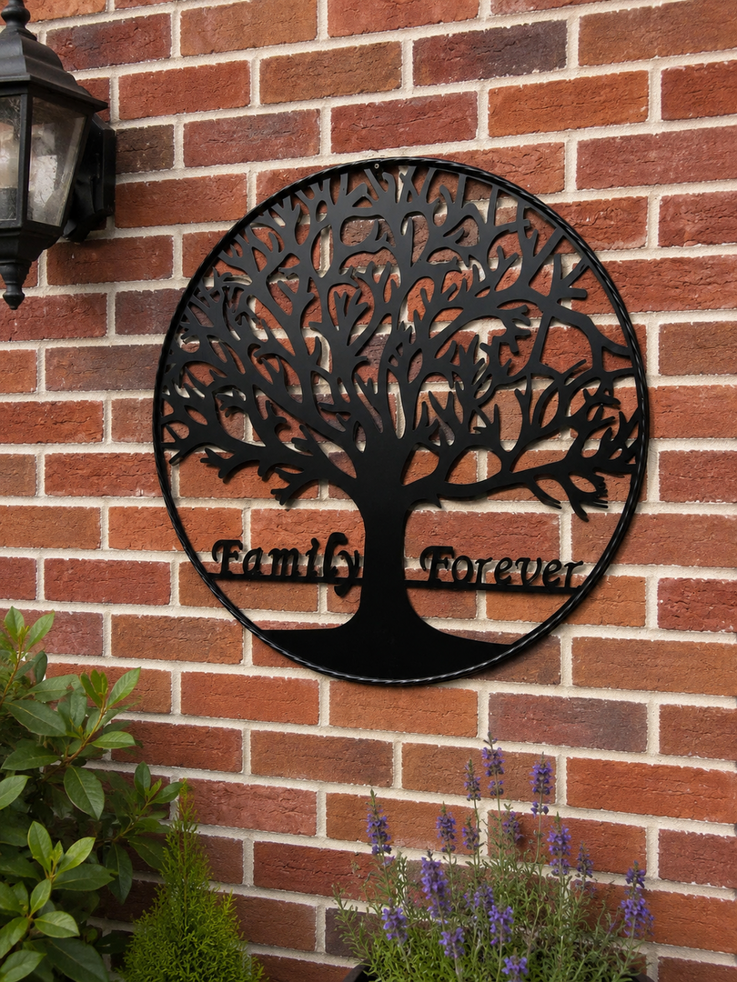 40cm Wall Art Black Tree of Life 'Family Forever' Garden Home Decoration Gift0