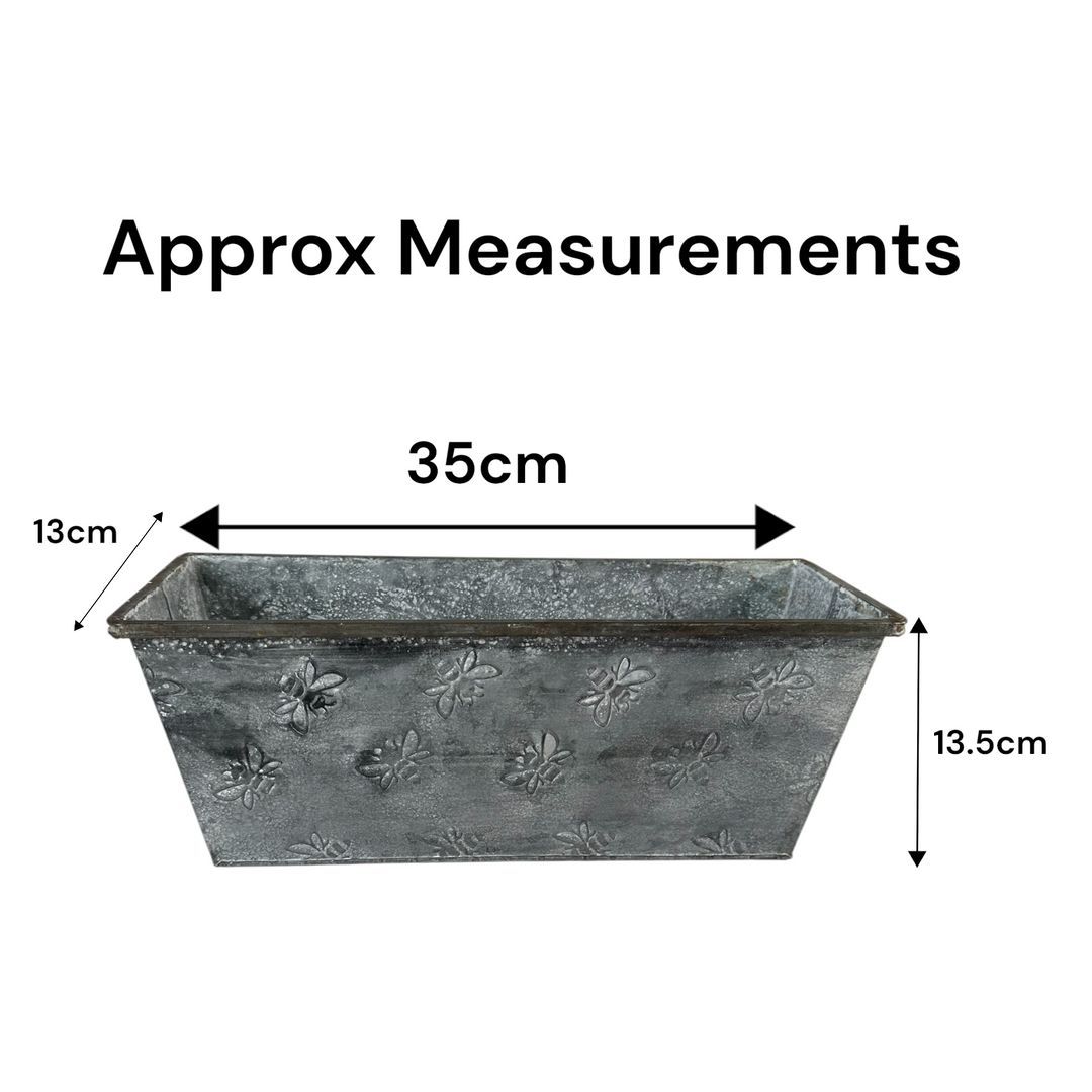 Set Of 2 Bee Zinc Rectangular Garden Planters Plant Herb Pot Embossed