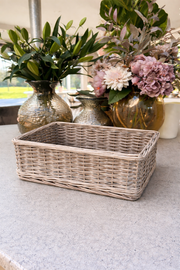 Shallow Wicker Storage Baskets Driftwood Wash Grey Kitchen Tidy No Liner