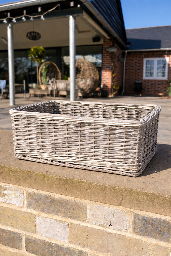 Shallow Wicker Storage Baskets Driftwood Wash Grey Kitchen Tidy No Liner