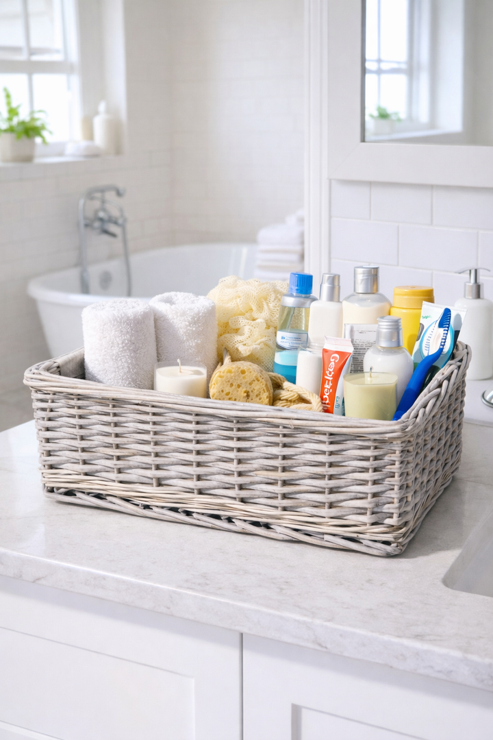 Shallow Wicker Storage Baskets Driftwood Wash Grey Kitchen Tidy No Liner