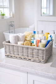 Shallow Wicker Storage Baskets Driftwood Wash Grey Kitchen Tidy No Liner