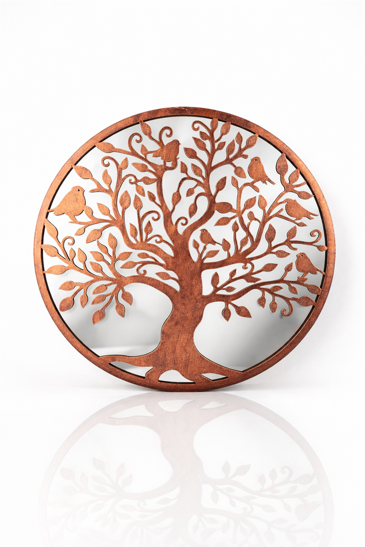 50cm Mirrored Bronze Wall Art Birds In Tree Mirror Garden Home Gift Nature Decor