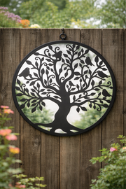 50cm Mirrored Black Wall Art Birds In Tree Mirror Garden Home Gift Nature Decor