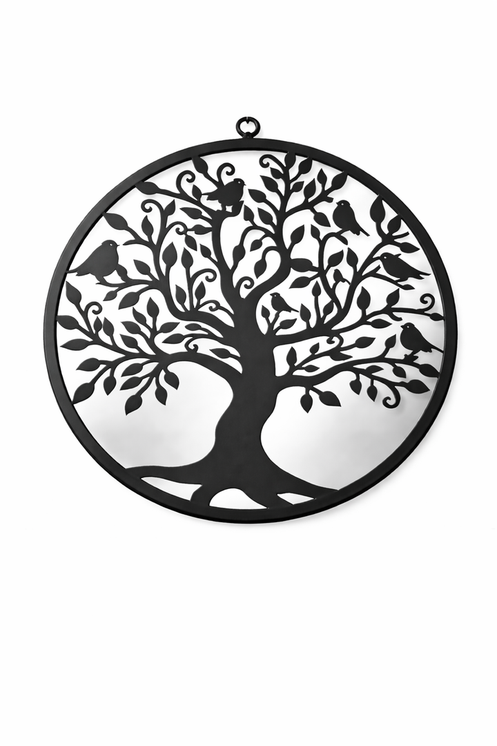 50cm Mirrored Black Wall Art Birds In Tree Mirror Garden Home Gift Nature Decor