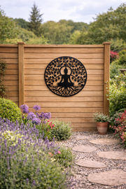 Black Buddha Metal Garden Outdoor Wall Art Plaque 50cm Diameter