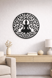 Black Buddha Metal Garden Outdoor Wall Art Plaque 50cm Diameter