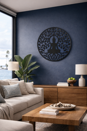 Black Buddha Metal Garden Outdoor Wall Art Plaque 50cm Diameter