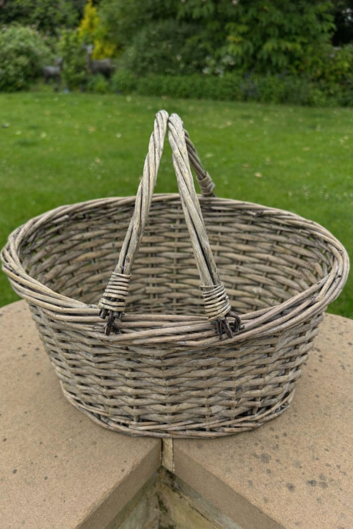 Grey Wicker Shopper Shopping Basket No Liner Fold Flat Handles
