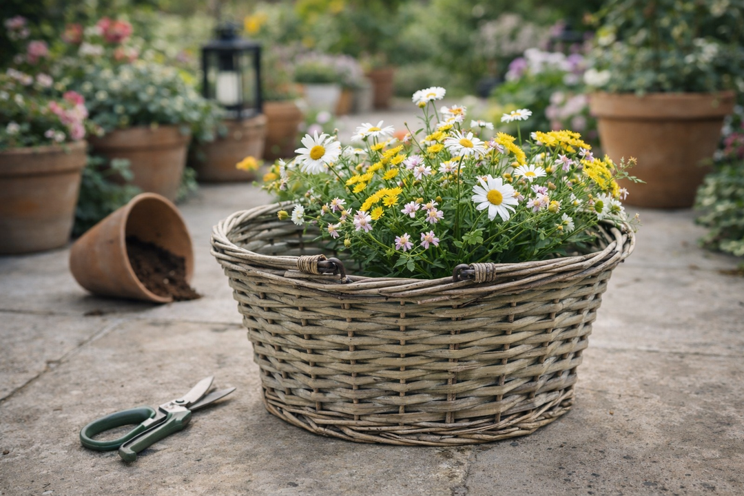 Grey Wicker Shopper Shopping Basket No Liner Fold Flat Handles