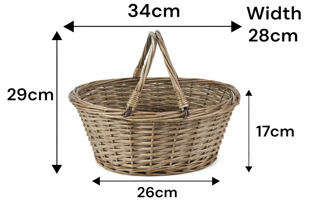 Grey Wicker Shopper Shopping Basket No Liner Fold Flat Handles