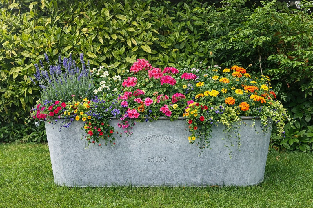 105cm XXL Zinc Planter Garden Flowers Trees Embossed Heritage