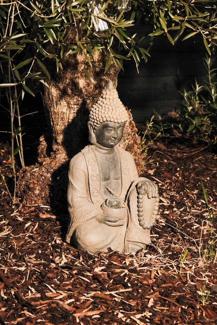 Extra large Stone Effect Sitting Buddha Garden Ornament with Solar Light