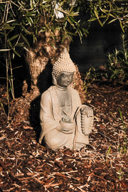 Extra large Stone Effect Sitting Buddha Garden Ornament with Solar Light