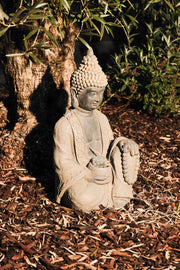 Extra large Stone Effect Sitting Buddha Garden Ornament with Solar Light
