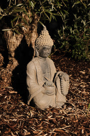 Extra large Stone Effect Sitting Buddha Garden Ornament with Solar Light