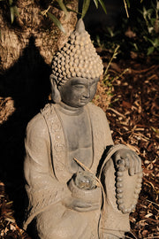 Extra large Stone Effect Sitting Buddha Garden Ornament with Solar Light