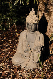 Extra large Stone Effect Sitting Buddha Garden Ornament with Solar Light
