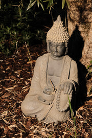 Extra large Stone Effect Sitting Buddha Garden Ornament with Solar Light