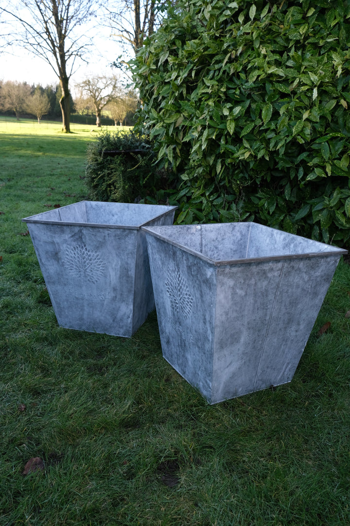 zinc metal plant pots Medium Zinc Square Planter – Garden Flowers, Herbs & Small Trees 35cm – Garden Stall