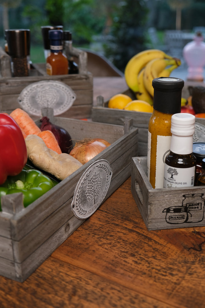 Wooden Heritage Crates Plant Planter Storage Condiment Wood Crate Metal Plaque