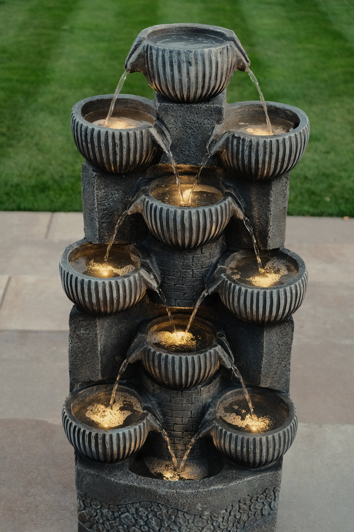 Sparkling Jugs Water Feature Cascading Garden Light Up LED Outdoor Decor Gift