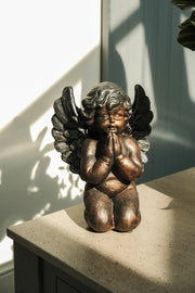 Bronze Effect Praying Cherub Angel Garden Decoration Home Gift Ornament