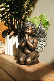 Bronze Effect Praying Cherub Angel Garden Decoration Home Gift Ornament