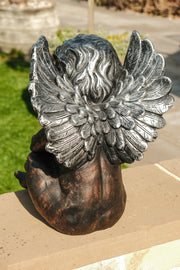 Bronze Effect Dreaming Sitting Down Cherub Angel Garden Decoration Ornament