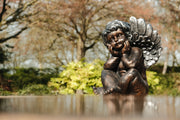 Bronze Effect Dreaming Sitting Down Cherub Angel Garden Decoration Ornament