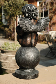 Bronze Effect Cherub With Heart Sitting Angel Garden Decoration Ornament