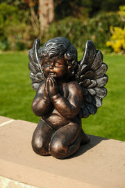 Bronze Effect Praying Cherub Angel Garden Decoration Home Gift Ornament