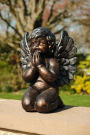 Bronze Effect Praying Cherub Angel Garden Decoration Home Gift Ornament