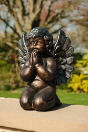 Bronze Effect Praying Cherub Angel Garden Decoration Home Gift Ornament