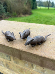 Set Of 3 Small Cast Iron Mice Garden Home Decor Rustic Giftwear Decoration