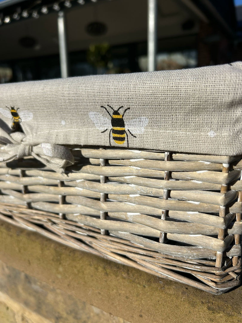 Shallow Wicker Storage Baskets with Bumblebee Bee Beige Liner Kitchen Tidy