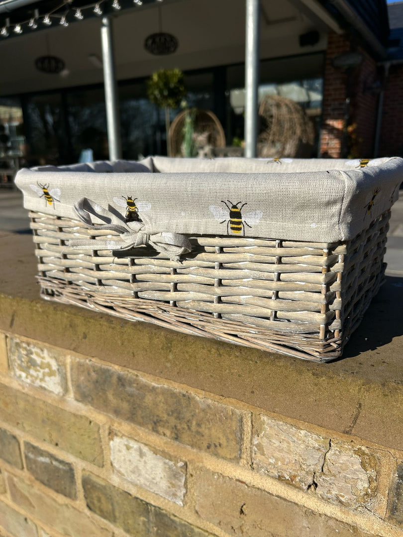 Shallow Wicker Storage Baskets with Bumblebee Bee Beige Liner Kitchen Tidy