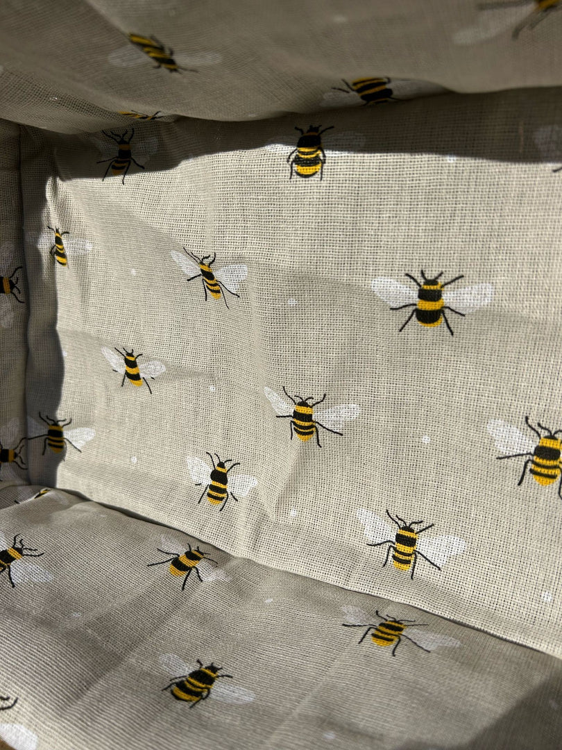 Shallow Wicker Storage Baskets with Bumblebee Bee Beige Liner Kitchen Tidy
