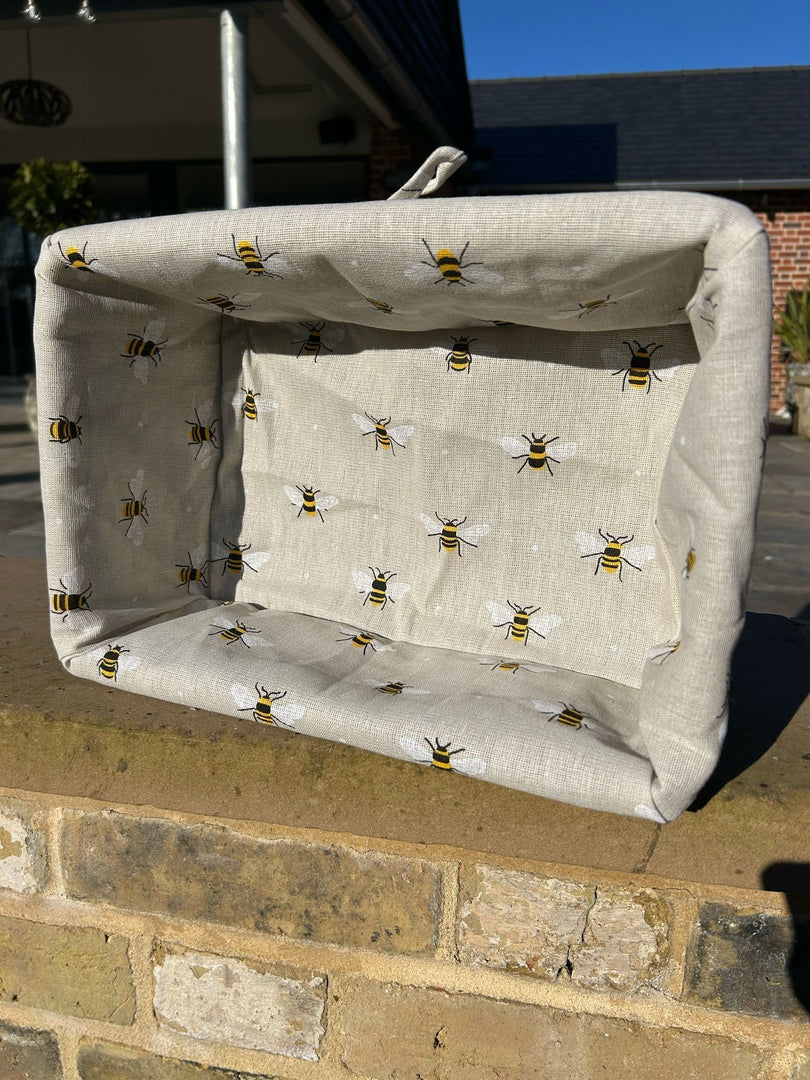 Shallow Wicker Storage Baskets with Bumblebee Bee Beige Liner Kitchen Tidy