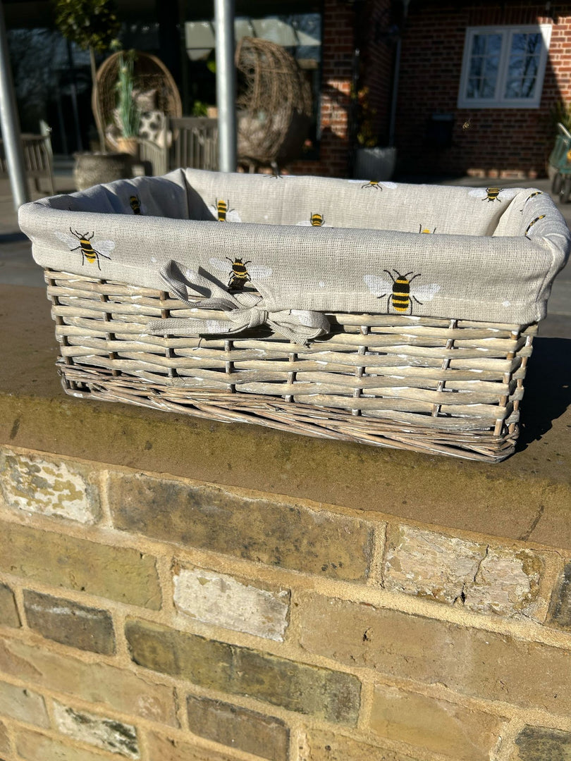 Shallow Wicker Storage Baskets with Bumblebee Bee Beige Liner Kitchen Tidy
