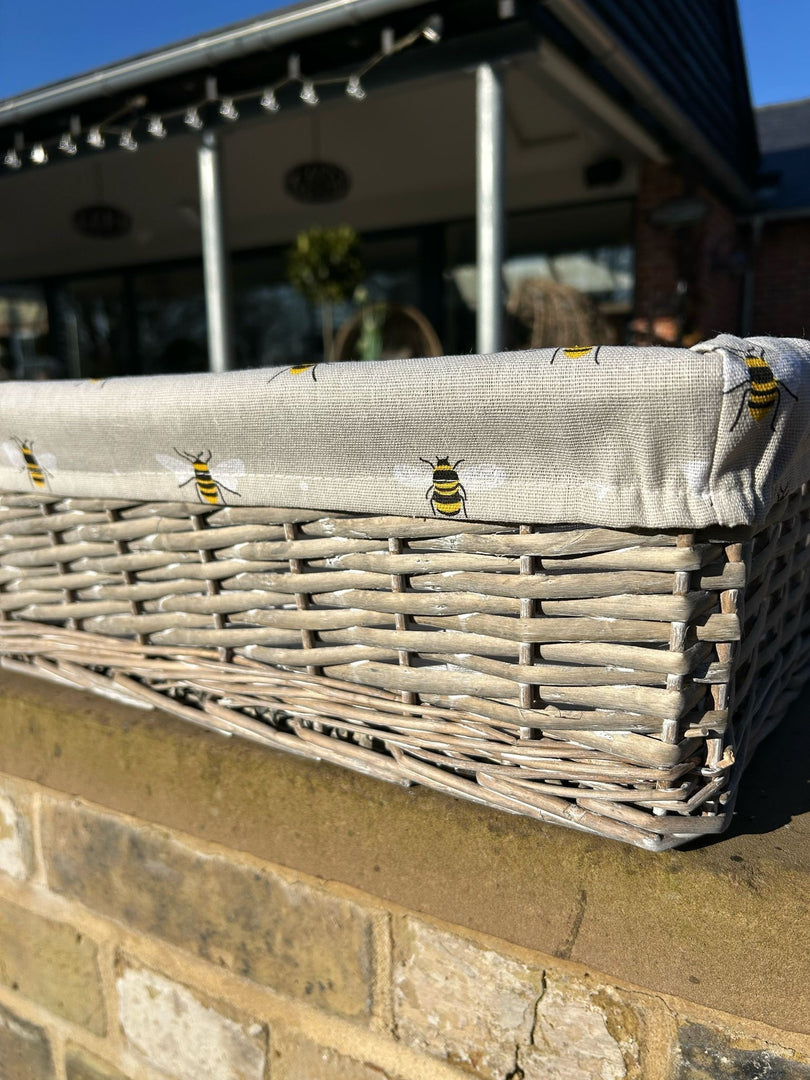 Shallow Wicker Storage Baskets with Bumblebee Bee Beige Liner Kitchen Tidy