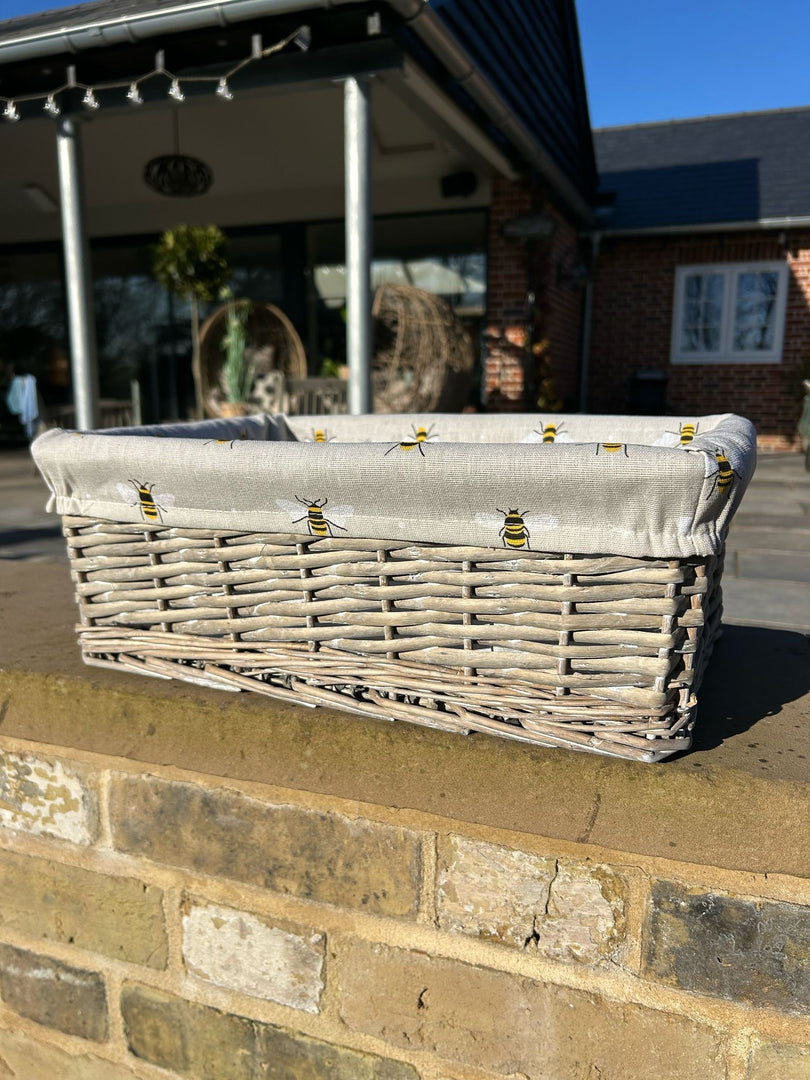 Shallow Wicker Storage Baskets with Bumblebee Bee Beige Liner Kitchen Tidy