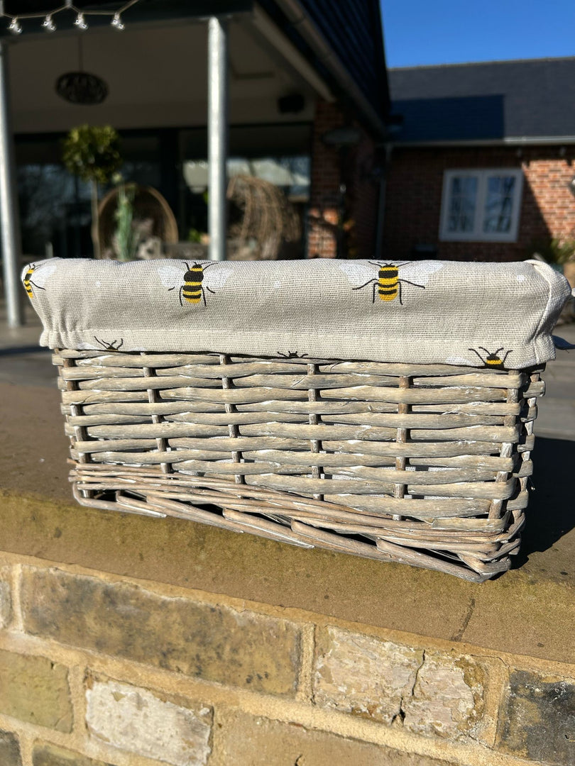Shallow Wicker Storage Baskets with Bumblebee Bee Beige Liner Kitchen Tidy