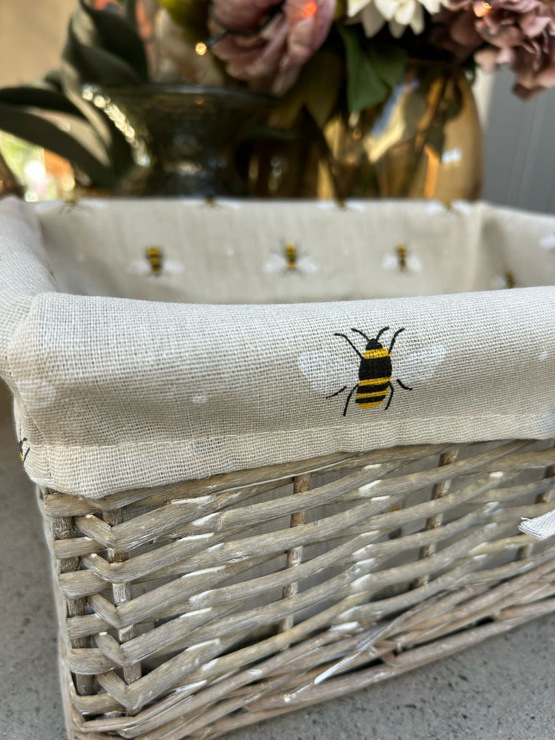 Shallow Wicker Storage Baskets with Bumblebee Bee Beige Liner Kitchen Tidy