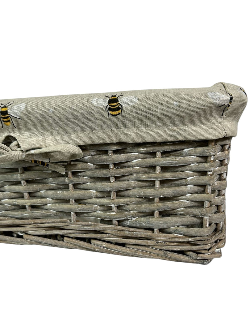 Shallow Wicker Storage Baskets with Bumblebee Bee Beige Liner Kitchen Tidy