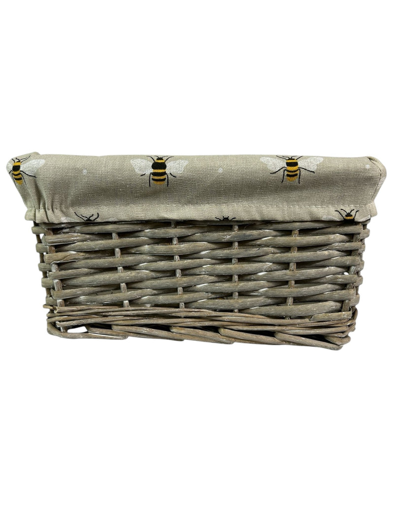 Shallow Wicker Storage Baskets with Bumblebee Bee Beige Liner Kitchen Tidy