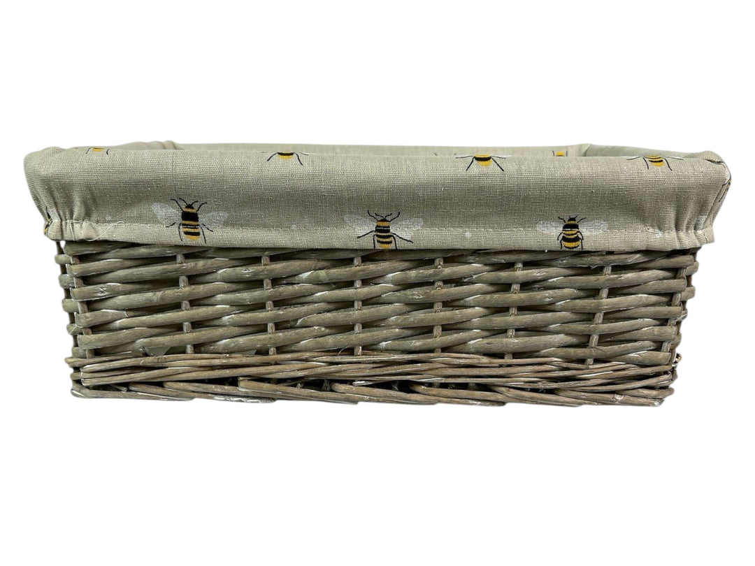 Shallow Wicker Storage Baskets with Bumblebee Bee Beige Liner Kitchen Tidy
